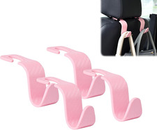Universal Car Seat Headrest Hooks 4 Pack - Pink Checkered Handbag Organizer