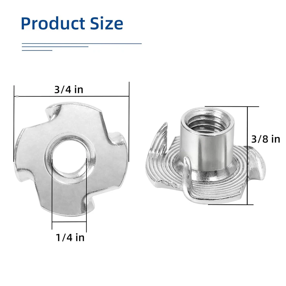 25PCS 1/4"-20 T-Nuts 4 Prong Stainless Steel Tee Nuts for Wood & Climbing Holds - Image 2 of 4