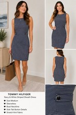 Tommy Hilfiger Navy White Striped Sheath Dress Medium Sleeveless