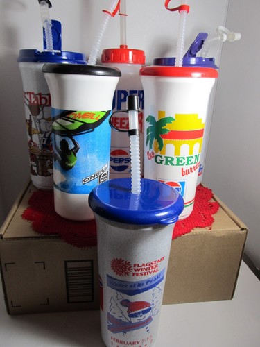 Konvolut 6 Pepsi Kunststoff Sportflaschen/Becher mit Strohhalmen 4 = Whirley @@ - Bild 1 von 14