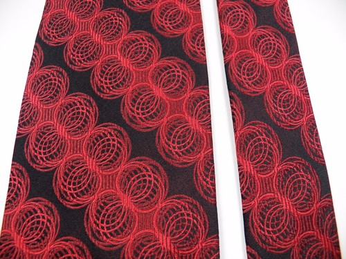 JHANE BARNES MENS 100% SILK NECK TIE LUXURY RED BLACK GEOMETRIC SWIRL CIRCLE LUX - Picture 5 of 5