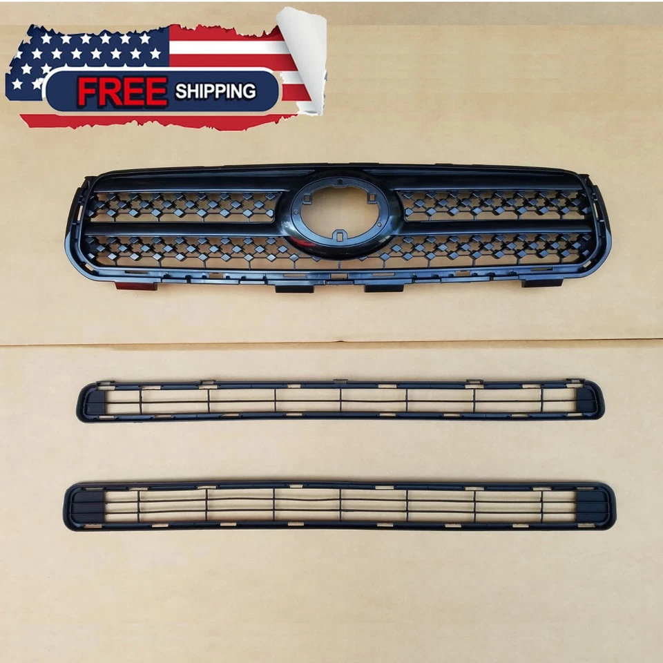 3PC Grille Set For 2006-2008 Toyota RAV4 Front Upper Center Lower Bumper Trim - Image 2 of 4