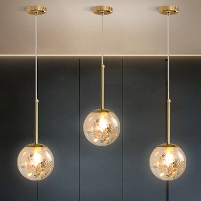Modern Glass Sphere Ceiling Light Pendant Lamp Flower Hanging Lamp Dining Room