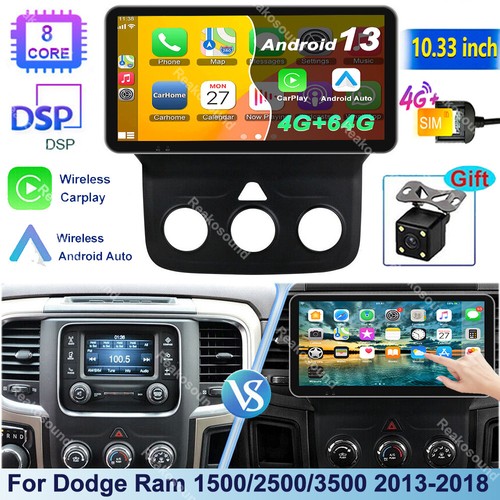 4+64GB Android 13 Car Radio Stereo GPS For Dodge Ram 1500 2500 3500 2013-18 +Cam - Bild 1 von 6