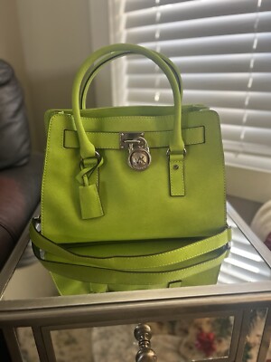 Michael Kors Hamilton Pear Green/Silver Saffiano Leather Satchel Bag