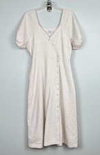 Madewell Puff Sleeve Button Wrap Midi Dress In Undyed Stripe Sz 8
