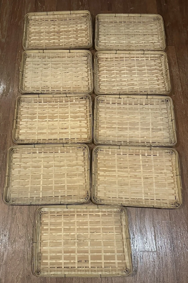 Rattan Bamboo Wicker Serving Trays 17.5" x 12.5" Woven Rectangle Vintage Qty 9 - Image 2 of 4