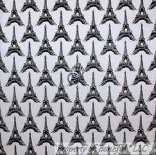 BonEful FABRIC FQ Cotton Quilt White Black B W Eiffel Tower Paris London Girl UK