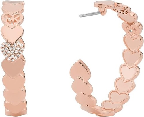 NEW MICHAEL KORS MULTI HEART SHAPE ROSE GOLD,CZ CRYSTAL HOOP EARRINGS -MKJ7982 - Picture 2 of 2