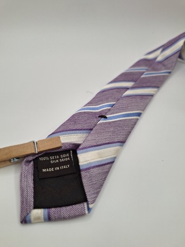 CANALI 100% Silk Neck Tie Made in Italy Purple Striped - Picture 3 of 3