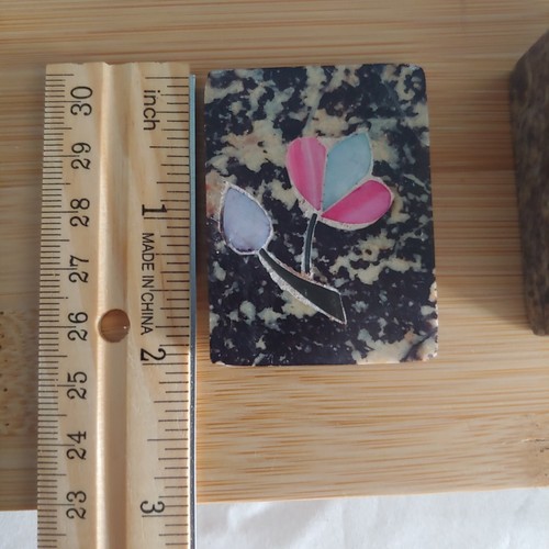Vintage Marble Trinket Box Made in India Stone w/ Floral Inlay Design 2" x 1.5" - Picture 18 of 21