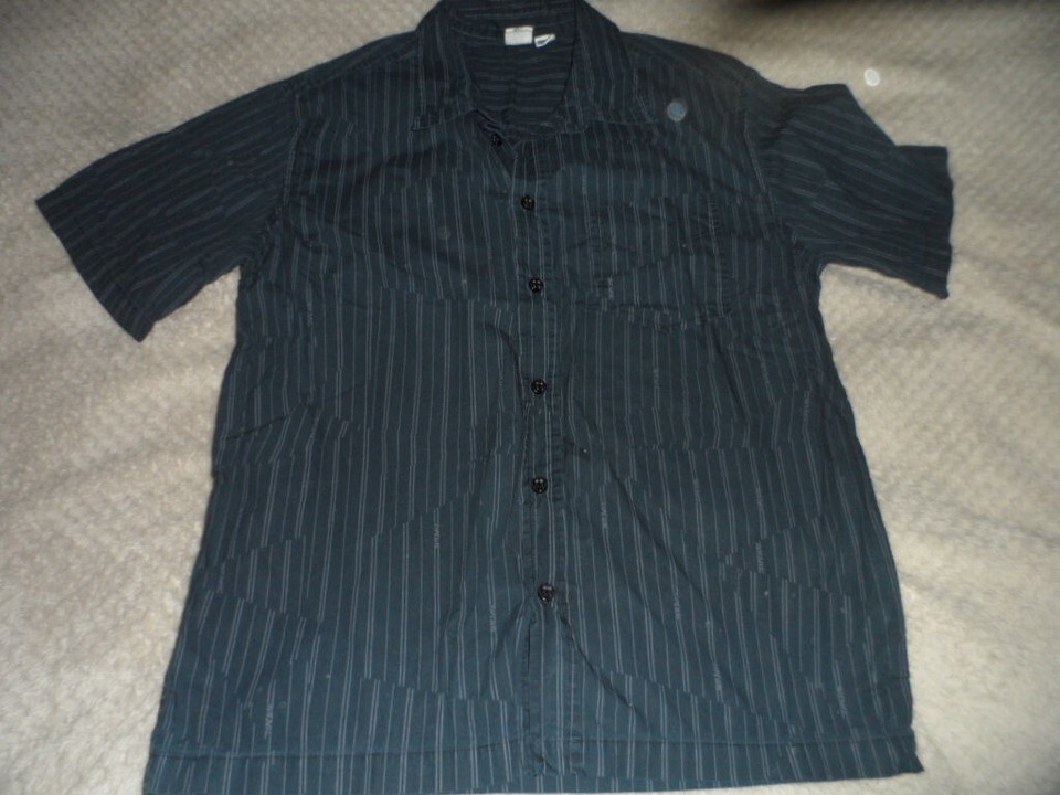 Mens size 16 Rip Curl Navy Blue Pinstripe Cotton Shirt Top Short Sleeve