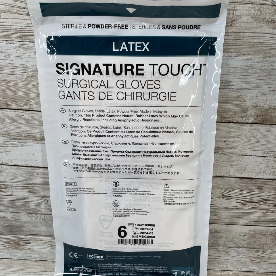 25 pares de luvas cirúrgicas Medline Signature Touch LATEX tamanho: 6 MSG8960, veja datas - Imagem 3 de 4