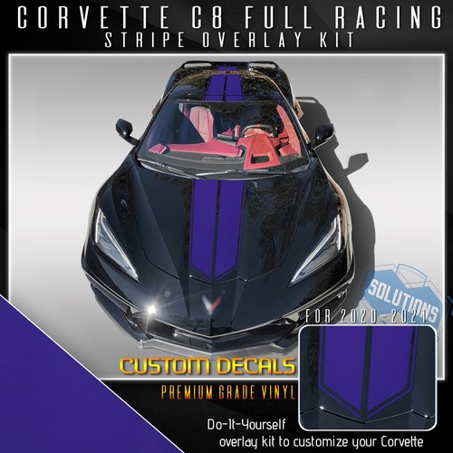For 2020-2021 C8 Corvette Racing Stripes Overlay Graphic Decal Flat Matte Vinyl - Picture 17 of 18