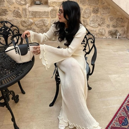 Flare Sleeve Round Neck White Maxi Dress Fashion Lace Up Elegant Long Dresses - Bild 18 von 21
