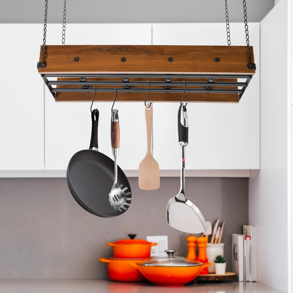 Kitchen Hanging Pot Pan Holder Hanger Iron Rack Cookware Organizer Storage Shelf - Image 3 of 4