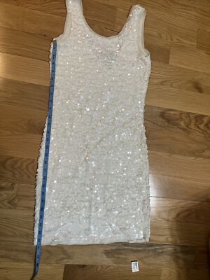 bcbg white sequin dress NWOT BCBG Max Azria Silver White Sequin Party Dress Size Small S