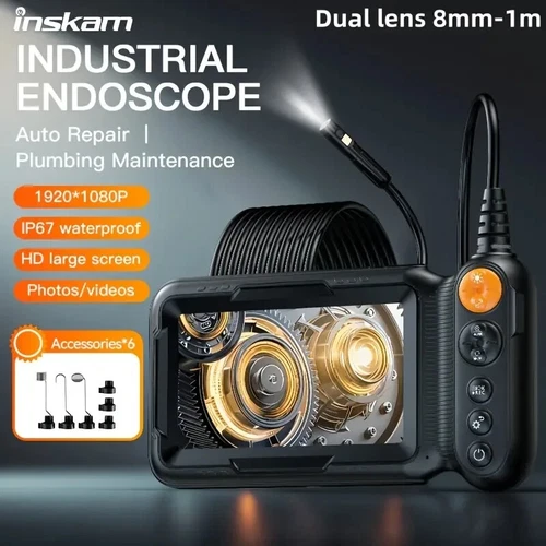 1M Dual Lens 5" Screen Endoscope Inspection Camera Borescope Record Photo/Video