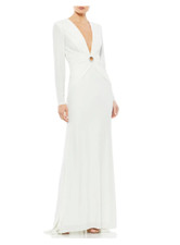 MAC DUGGAL V-NECK KEYHOLE LONG SLEEVE JERSEY WHITE GOWN DRESS  4