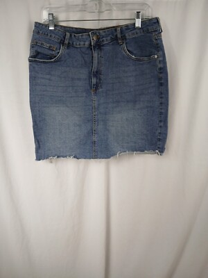 Cotton On A Line Cutoff Hem Mini Skirt Blue Denim Womens Size