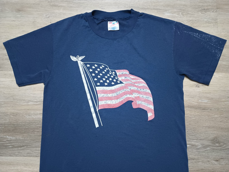 American FLAG T Shirt vtg 80s 90s Patriotic USA 4th of July single stitch sz Med