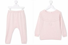 NWT NEW Fendi Baby girls classic pink knit 2pc sweater set FF logo 3M BFG043