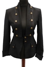 Gorgeous Alexander Mcqueen Black Wool Blend Military Blazer Size 42 Fit Uk 10