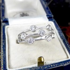 Half Eternity Wedding Band Round Diamond 14K White Gold Over Bubble Ring Size Q