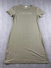 Calvin Klein Casual Olive Green Dress with Rhinestone Logo Size Medium