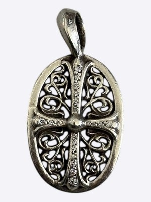 Chrome Hearts Silver & Diamond Oval Cross Pendant