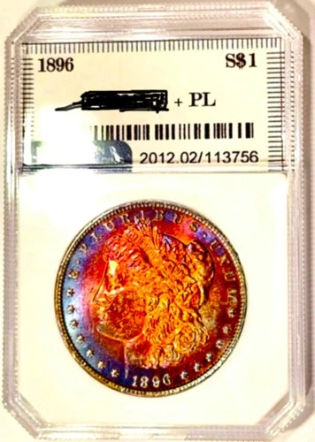 1896-P Gem BU ++ PL Proof-like Morgan Dollar Bold Reflective Rainbow Color Toned