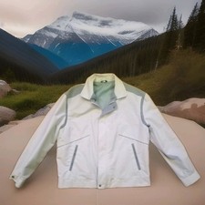 Vintage Jacket Coats Mens Wear Hodges Size L Green White Bomber 80s Retro Style