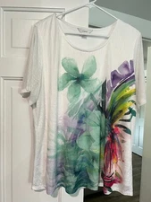 CJ Banks Womens Short Sleeve Colorful Floral Layered Shirt Size 1X