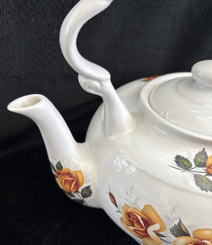 Porzellan Teekanne, integrierter Griff, gelbe Rosen, Continental Vintage, 2,5 Teile - Bild 12 von 17