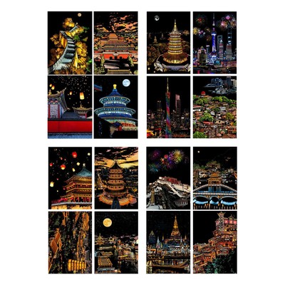 4x Kratzpapier Kunst Set mit Holzstäbchen schwarz Kratzblätter