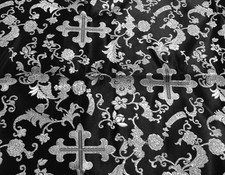 Silver Black Church Cross Metallic Brocade Fabric 60 Sold By The Yard