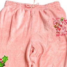 Strawberry Shortcake Pink Plush Lounge Pajama Pants Women XL Christmas Cozy