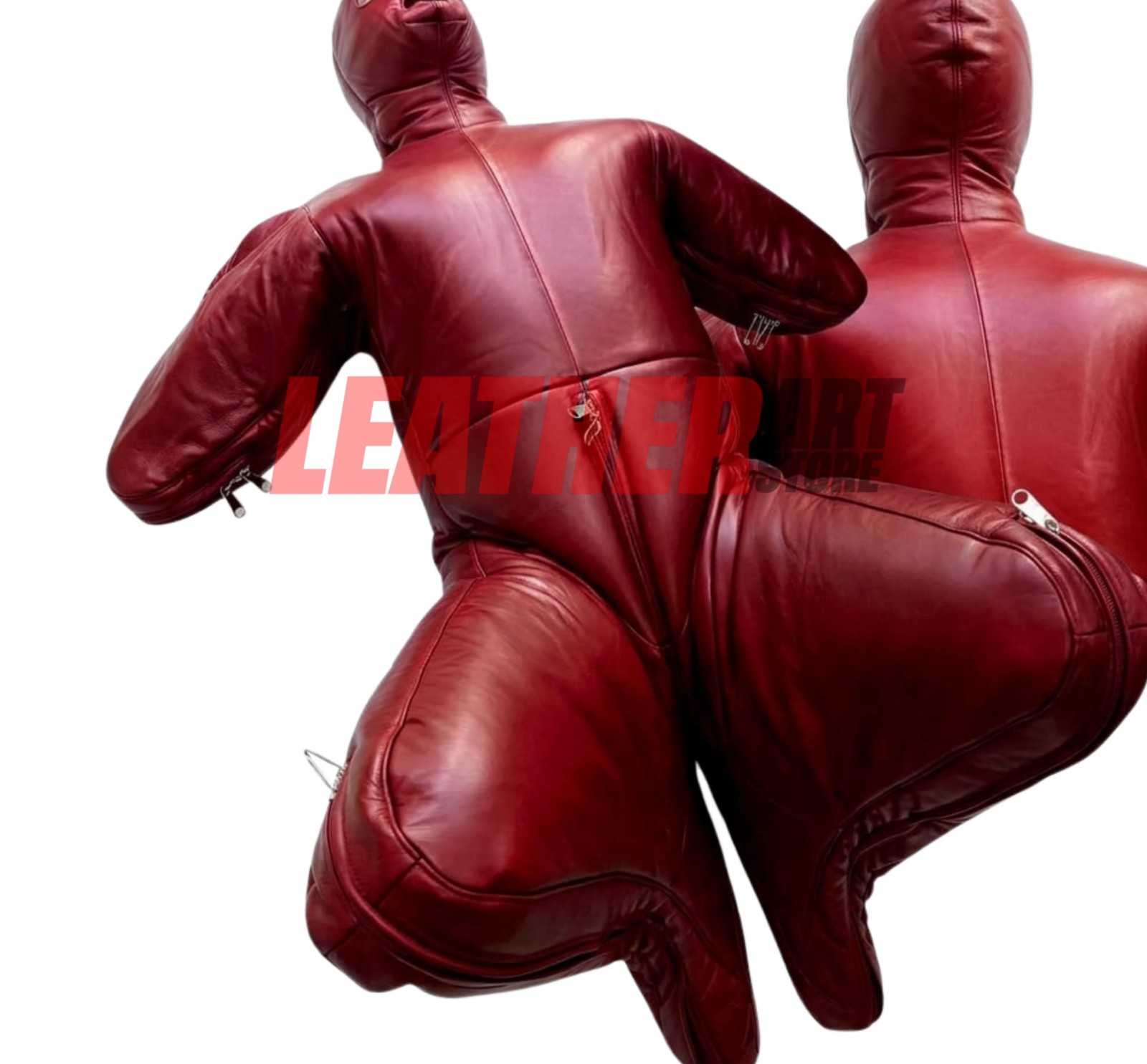 Traje de bondage de cuerpo completo de cuero rojo - Traje de gato fetiche con capucha premium hecho a medida