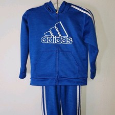Adidas Track Suit Kids Size 7 Blue White Stripe Hoodie And Pants EUC