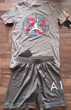 NWT Nike Jordan Boys YSM Gray/White/Red Shorts Set Small