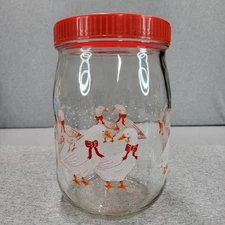 Vintage Le Parfait Glass Jar with Lid - Geese & Snow Red Bows France 6.5 Inch