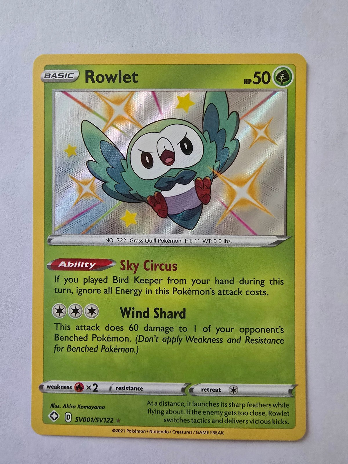 Rowlet SV001/SV122 Rare Shiny Shining Fates Shiny Vault Pokemon NM