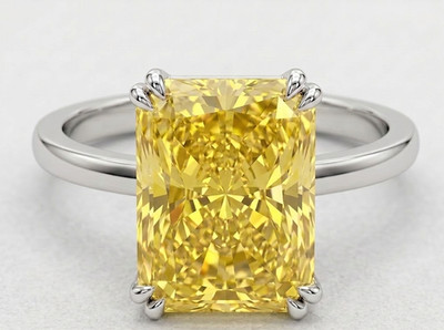 8.00 Ct Certified Radiant Cut Yellow Natural Diamond Ring VVS1 White Gold Finish
