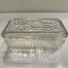Federal Ribbed Glass Refrigerator Rectangle Container Dish Lided, 8"×5"×3" Vtg