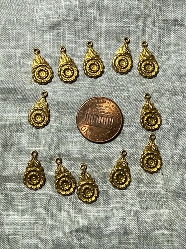 12 Vintage Gold Finished Teardrop Shaped Boho Charms by Guyot