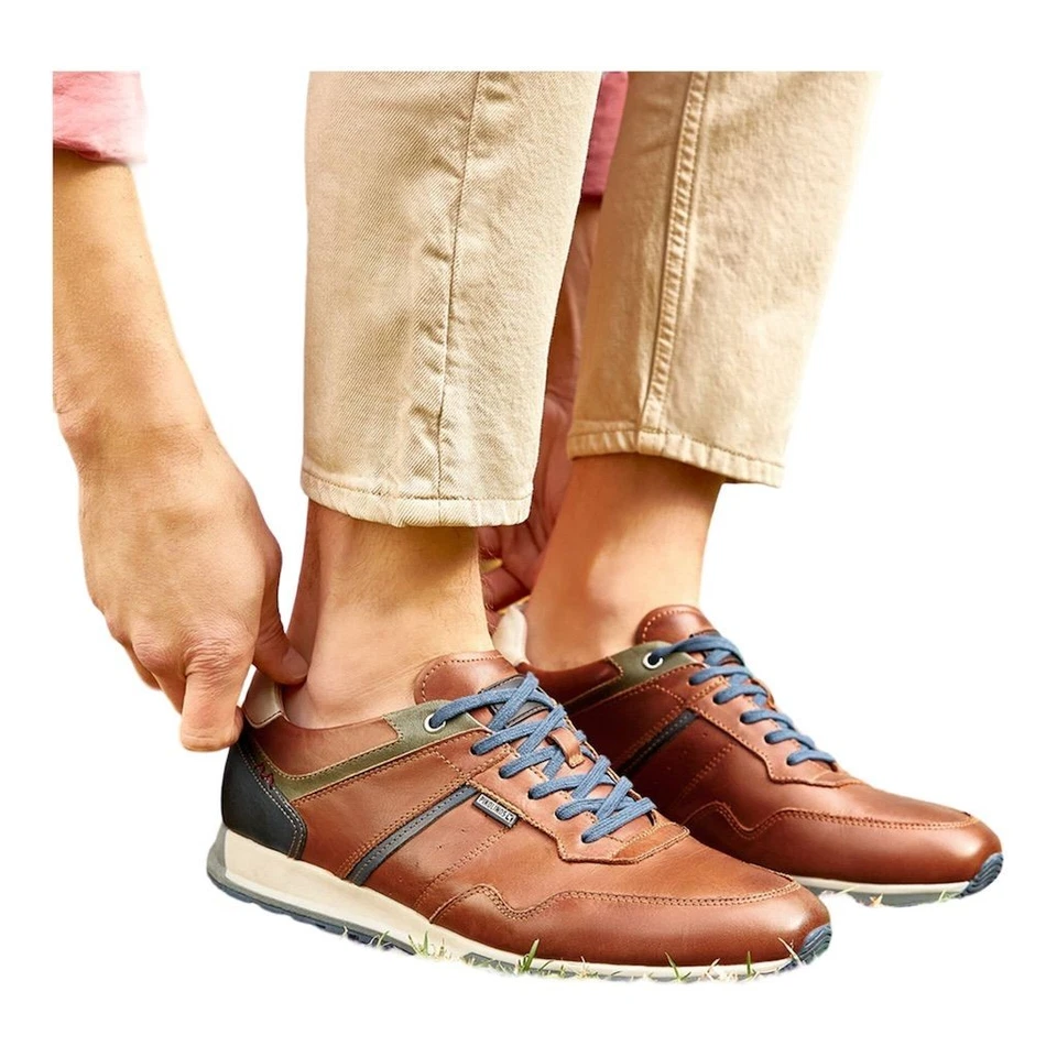 Zapatillas Pikolinos Para Hombre Cuero de becerro Marrón Con Cordones 12 Preppy Comodidad - Imagen 2 de 4
