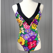 Vintage 80s/90s Multicolor Bright Colorful Flower Floral One Piece Swimsuit M/L