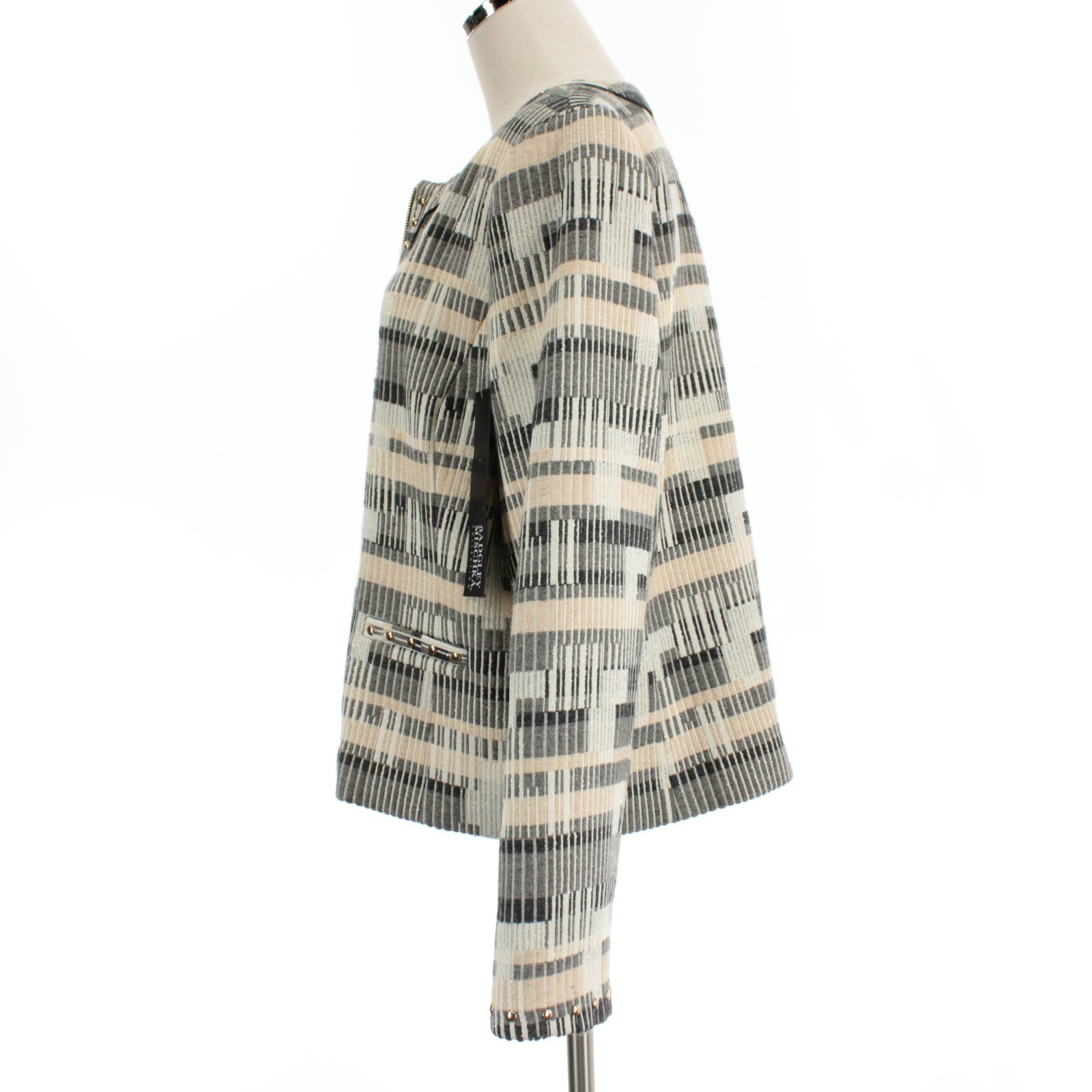 Badgley Mischka NWT Full Zip Jacket Size XL in Gray / Beige Wool Blend image 5
