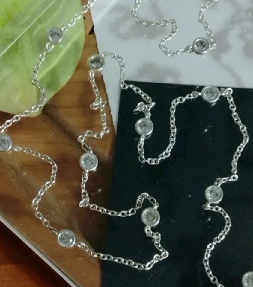 Delicado! BANANA REPUBLIC BR Bisel Plateado Conjunto Gemas Cristal 23"+ Collar! Foto 3 de 4