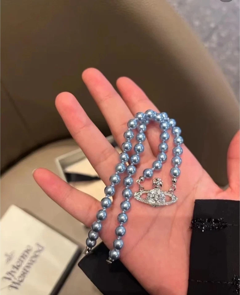 Vivienne Westwood Blue Pearl Saturn Necklace Blue pearl necklace - Image 3 of 4